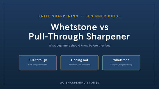 Whetstone vs pull-through sharpener vs honing rod — the whetstone gives the sharpest, longest-lasting edge